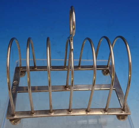 Toast Rack wt. 3.67ozt 4 ball feet #1691 Sheffield 1926 WH= William Hutton & Sons 4 1/4